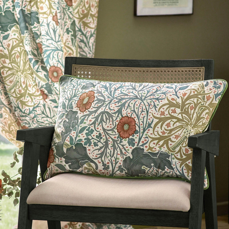 Seaweed Printed Velvet Cushion in Sunflower/Stone by Morris & Co