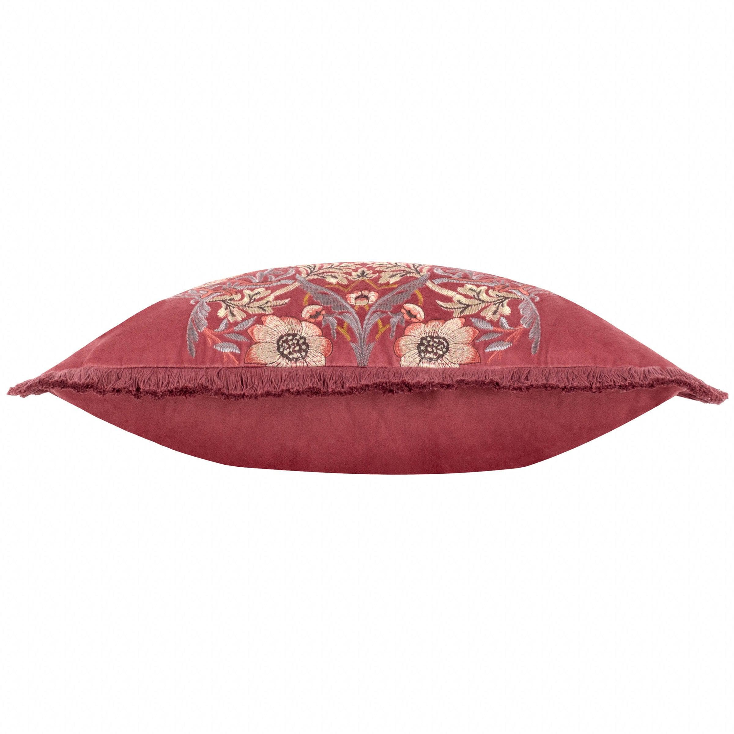 Morris & Co (Riva Home) Morris & Co Cushions Morris & Co Strawberry Thief Embroidered Velvet Cushion in Berry