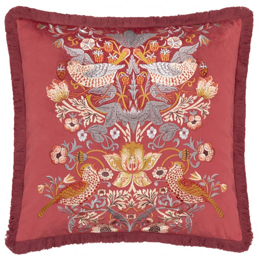 Morris & Co (Riva Home) Morris & Co Cushions Morris & Co Strawberry Thief Embroidered Velvet Cushion in Berry