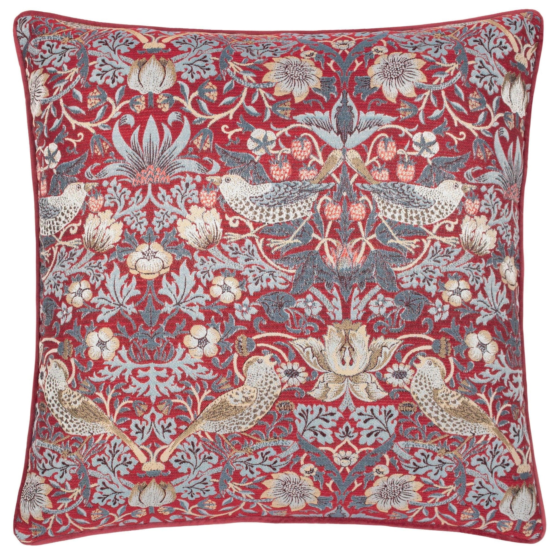 Morris & Co (Riva Home) Morris & Co Cushions Morris & Co Strawberry Thief Piped Jacquard Cushion in Berry