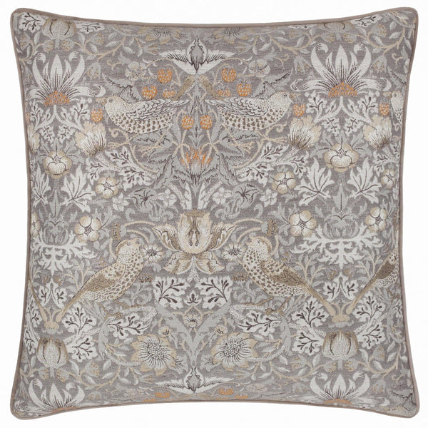 Morris & Co Strawberry Thief Piped Jacquard Cushion in Biscuit