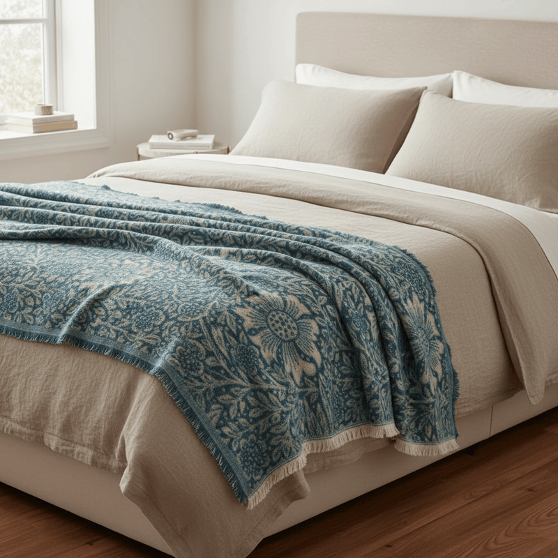 Morris & Co Marigold Jacquard Throw Indigo