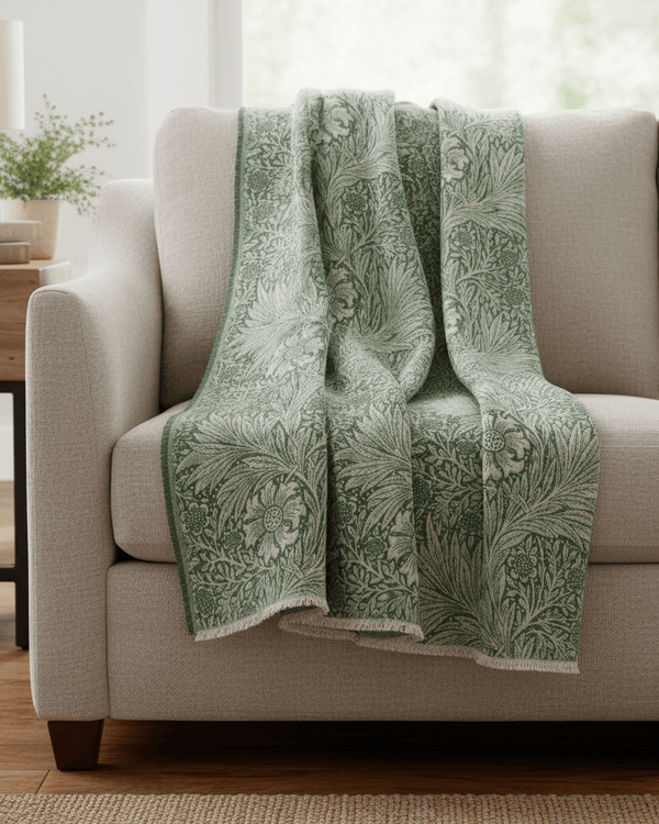 Morris & Co Marigold Jacquard Throw Leaf