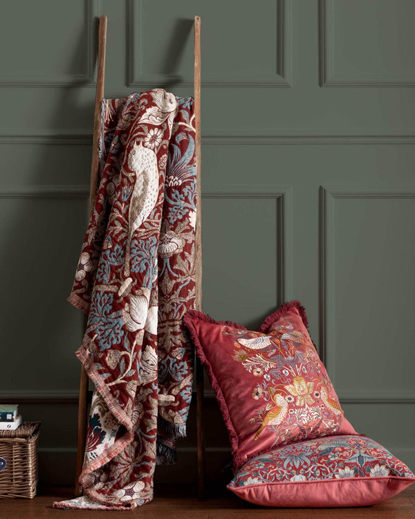 Morris & Co Strawberry Thief Jacquard Throw Berry