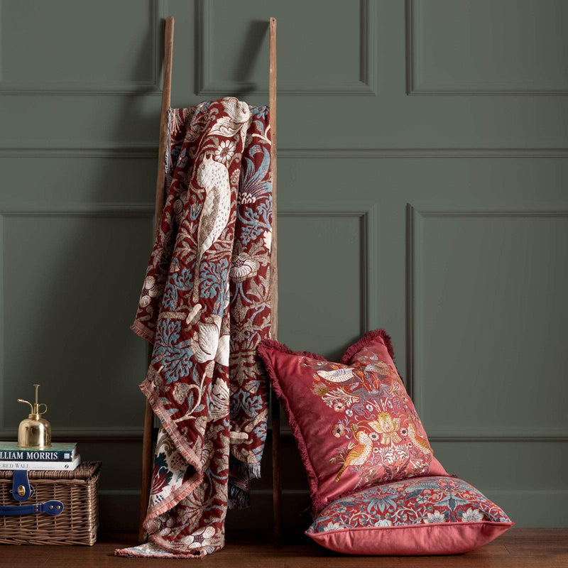Morris & Co Strawberry Thief Jacquard Throw Berry