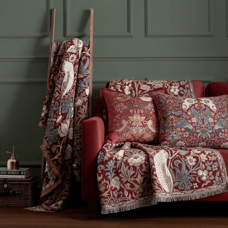 Morris & Co Strawberry Thief Jacquard Throw Berry