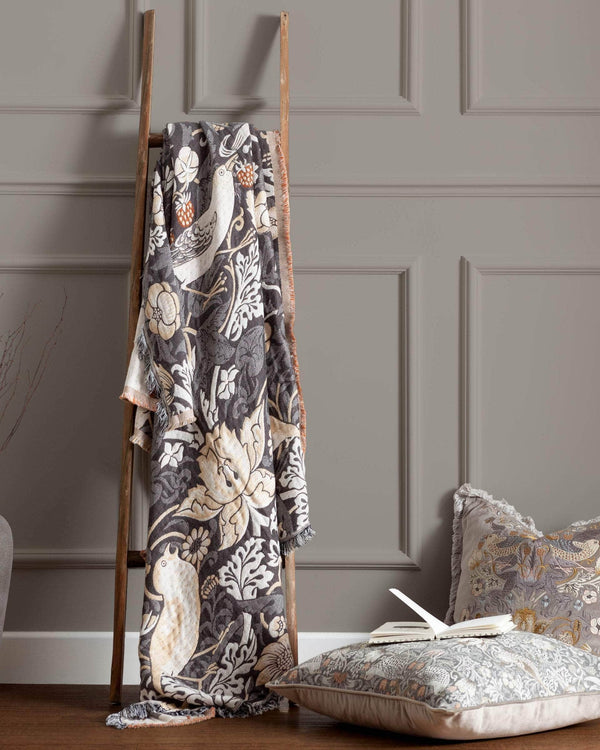 Morris & Co Strawberry Thief Jacquard Throw Biscuit