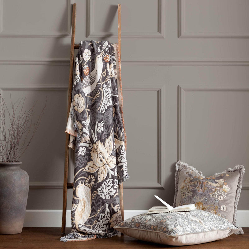 Morris & Co Strawberry Thief Jacquard Throw Biscuit