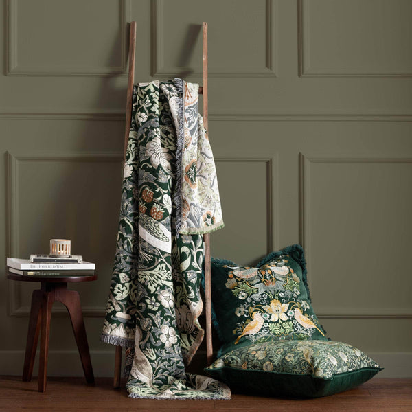 Morris & Co Strawberry Thief Jacquard Throw Forest