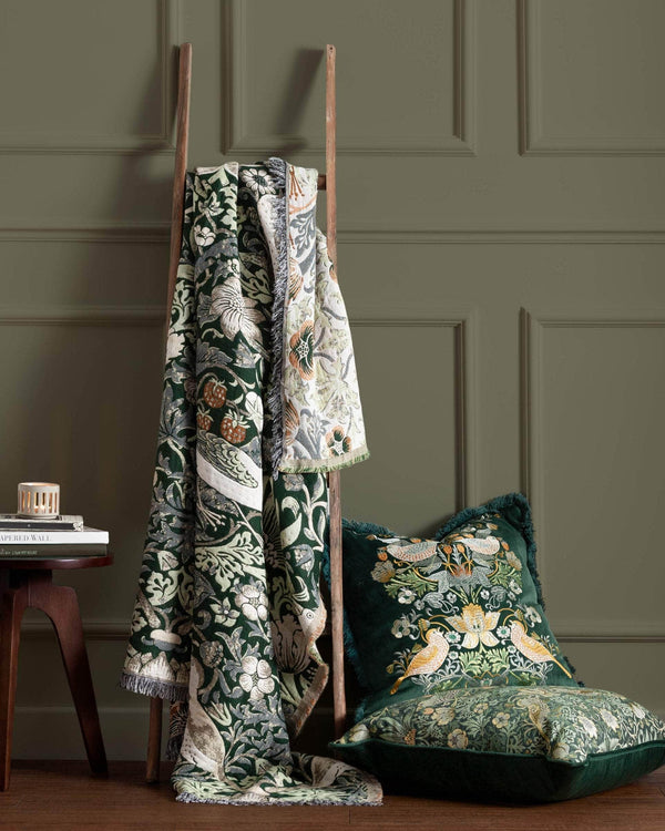 Morris & Co Strawberry Thief Jacquard Throw Forest