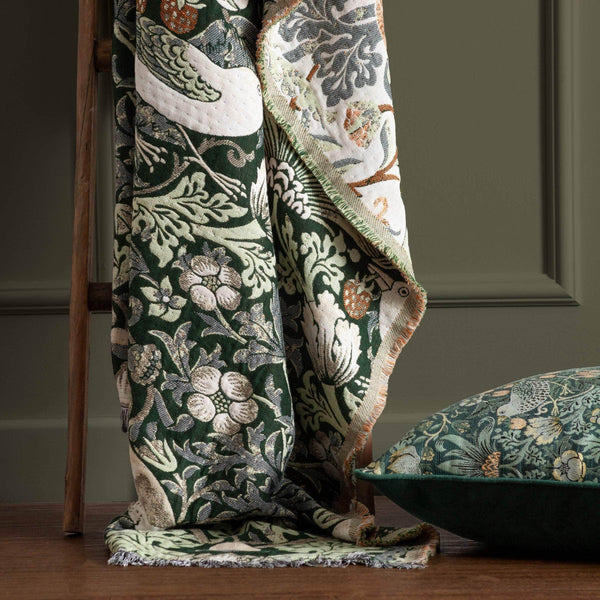 Morris & Co Strawberry Thief Jacquard Throw Forest