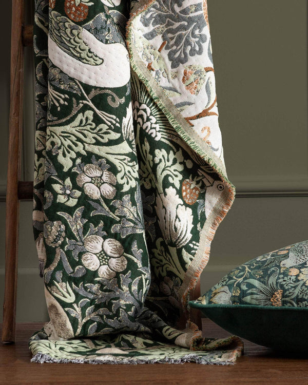 Morris & Co Strawberry Thief Jacquard Throw Forest