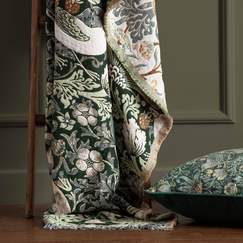 Morris & Co Strawberry Thief Jacquard Throw Forest