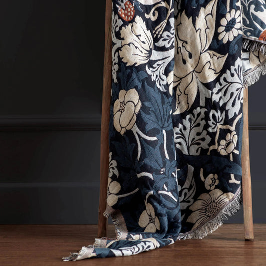 Morris & Co (Riva Home) Morris & Co Throw Morris & Co Strawberry Thief Jacquard Throw Indigo