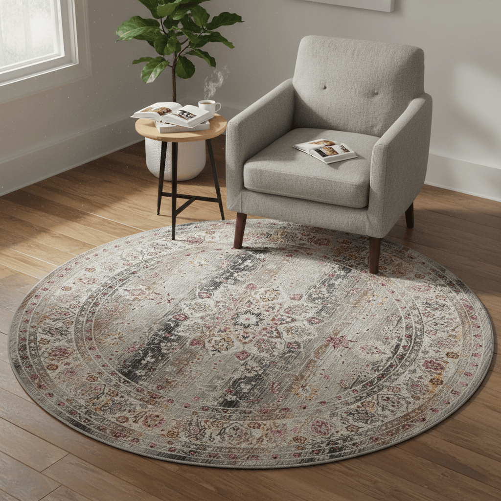 Nourison & Home Designer Rugs 122 cm  (4’0”) – Round / Grey NOURISON VINTAGE KASHAN VKA01 AREA RUG  by Nourison