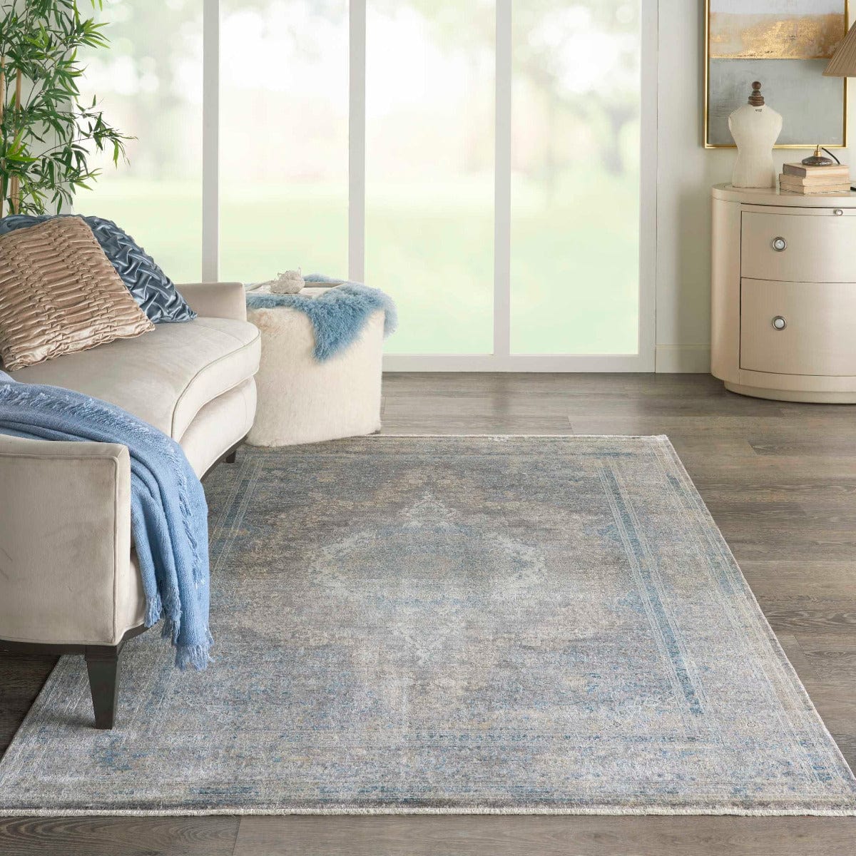 Nourison & Home Designer Rugs 221cm x 160cm / STN06 Cream/Blue STARRY NIGHTS (Luxcelle blend) by Nourison