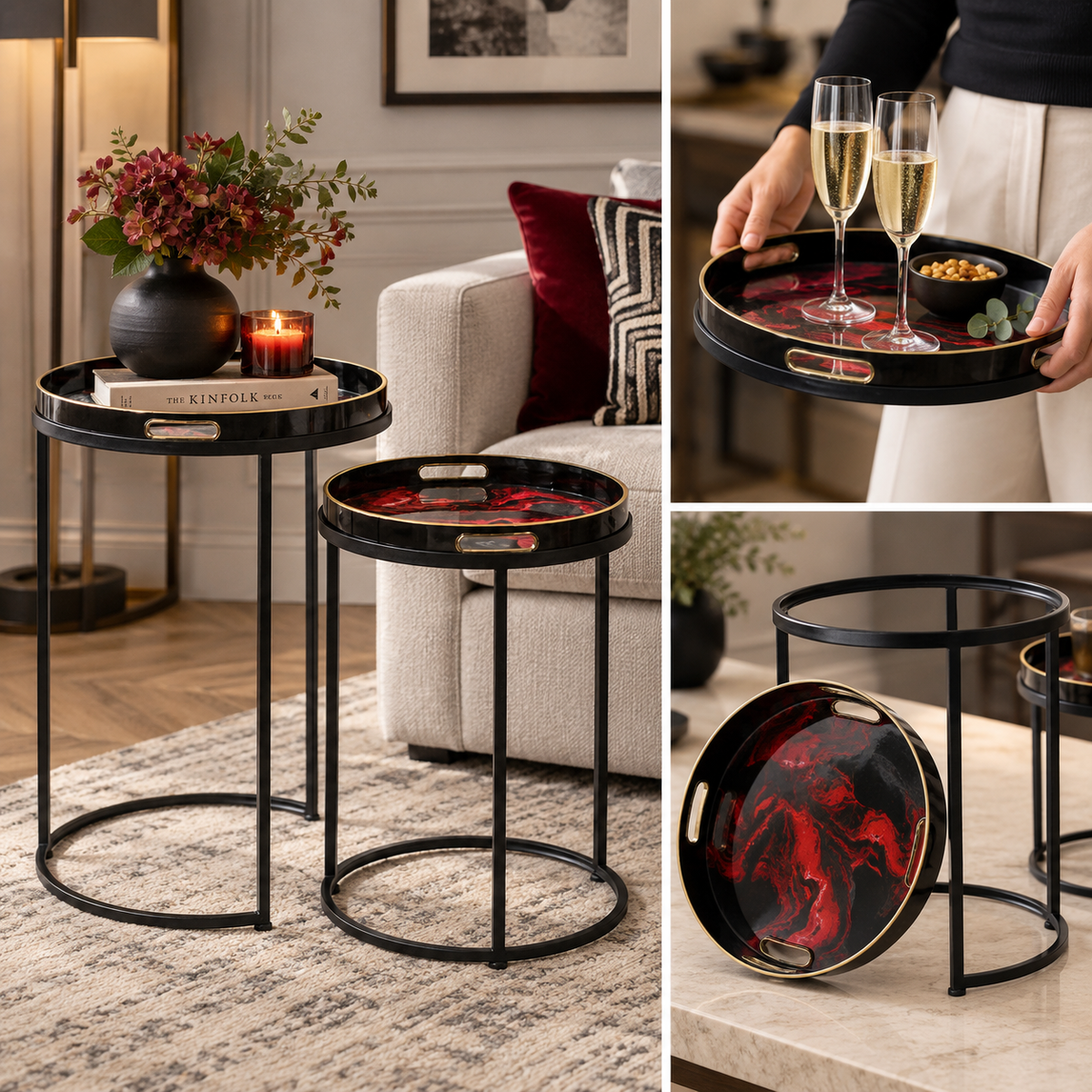 OLIN NESTING TABLES – SET OF 2 RED & BLACK by simply Hazel