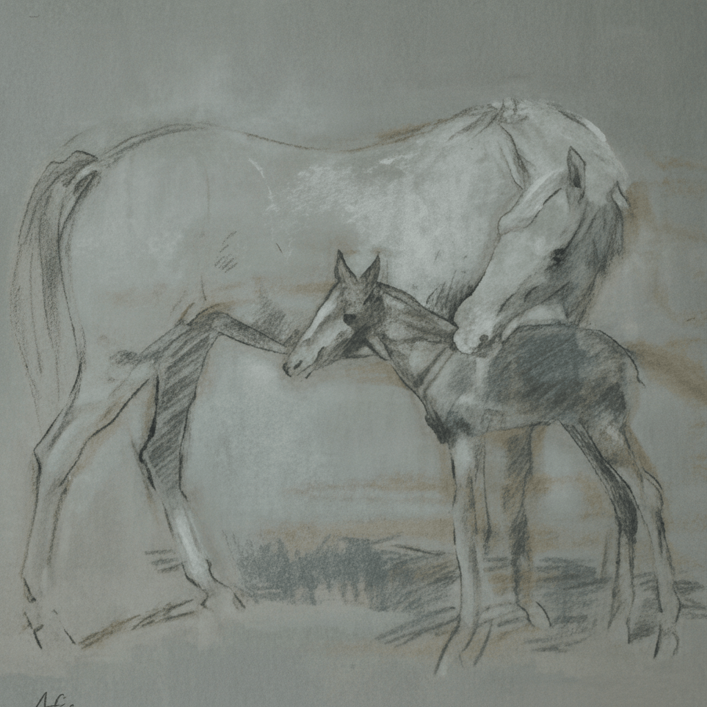 Original Irish Art Print MARE AND FOAL GREY FRAMED PRINT by Original Irish Art