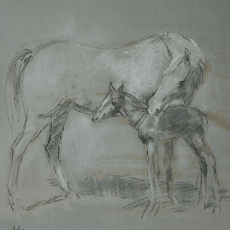 MARE AND FOAL GREY FRAMED PRINT by Original Irish Art