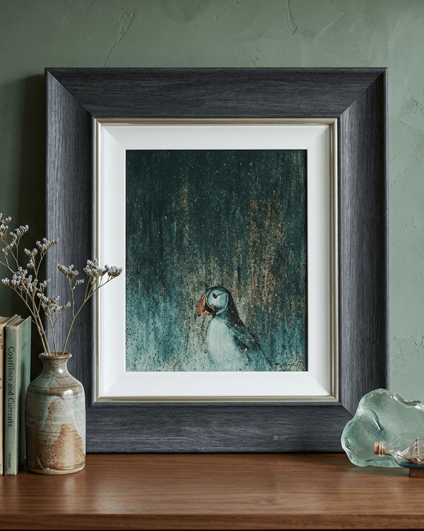 PUFFIN BLACK FRAMED PRINT by Original Irish Art