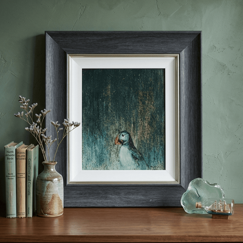 PUFFIN BLACK FRAMED PRINT by Original Irish Art
