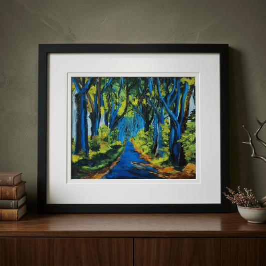 Original Irish Art Print THE DARK HEDGES BLACK FRAMED PRINT by Original Irish Art