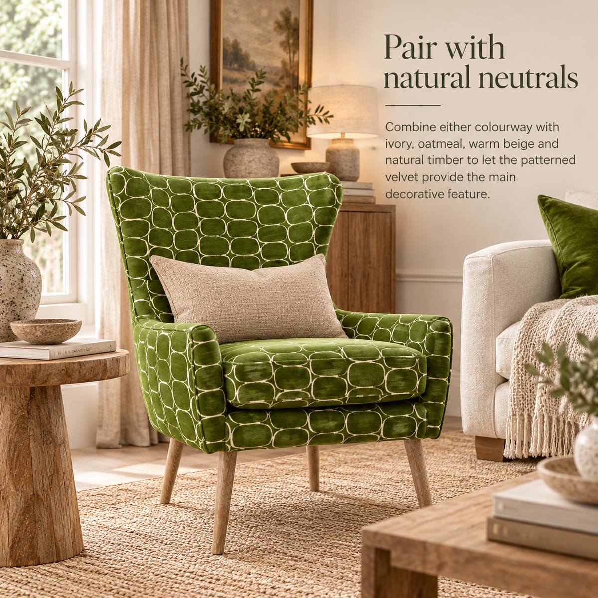 OSWALD VELVET WINGBACK CHAIR – BLUE OR GREEN by Voyage Maison