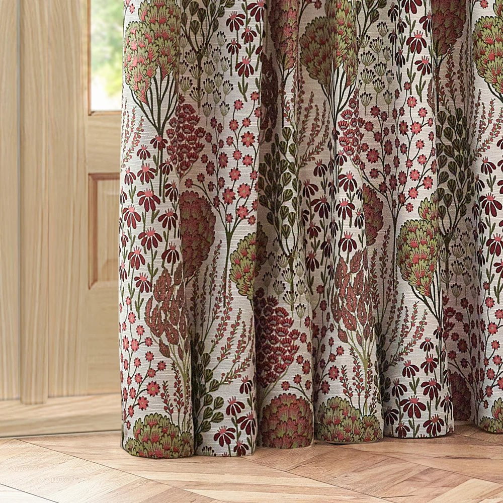 Paoletti Curtains Ophelia Floral Jacquard Pencil Pleat Curtains in Rednut- 229 x 229cm (90 in x 90in)