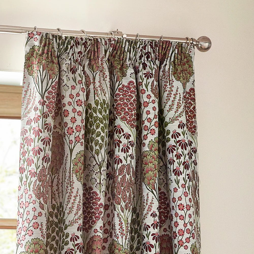 Paoletti Curtains Ophelia Floral Jacquard Pencil Pleat Curtains in Rednut- 229 x 229cm (90 in x 90in)