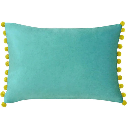 Paoletti Cushions Fiesta Velvet Cushion- Teal / Bamboo (choice of feather or foam filled)
