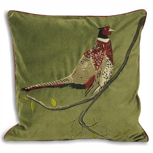 Paoletti Cushions Green Premium Hunter Velvet Pheasant feather filled Cushion in Black (2 colours to choose from)