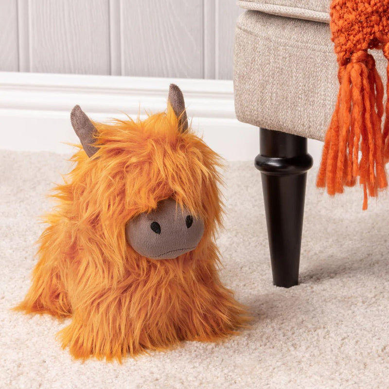 DUNCAN the HIGHLAND COW SHAGGY DOOR STOP ORANGE by Paoletti