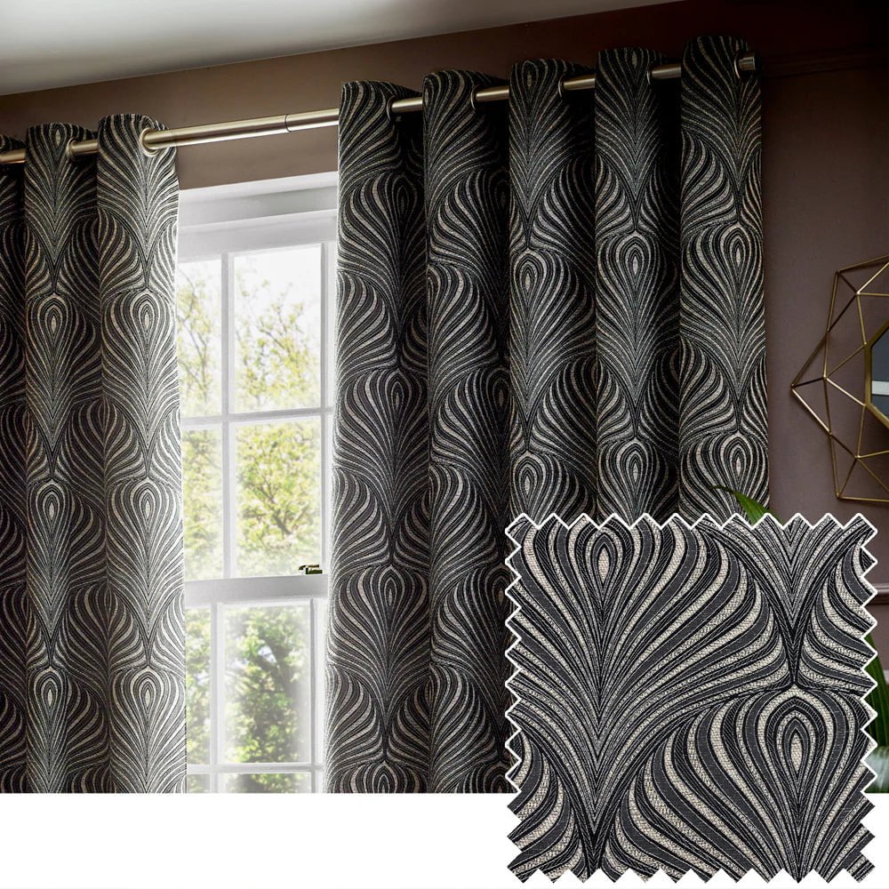 Paoletti Gatsby Jacquard Eyelet Curtains in Black - 229 x 229cm (90 in x 90in)