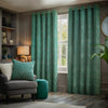 Paoletti Gatsby Jacquard Eyelet Curtains in Emerald - 229 x 229cm (90 in x 90in)