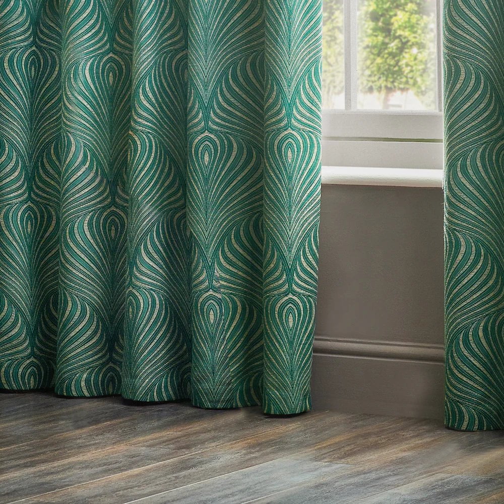 Paoletti Gatsby Jacquard Eyelet Curtains in Emerald - 229 x 229cm (90 in x 90in)