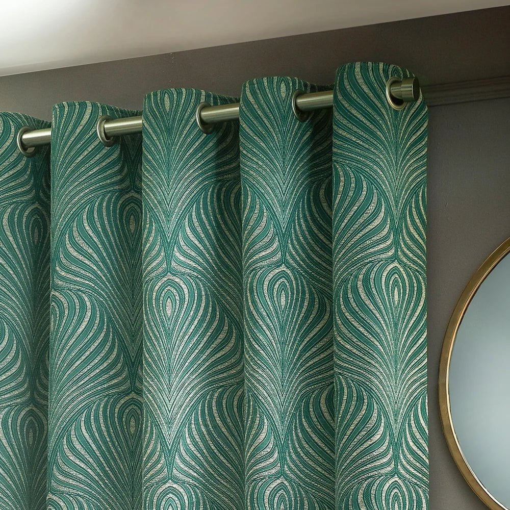 Paoletti Gatsby Jacquard Eyelet Curtains in Emerald - 229 x 229cm (90 in x 90in)