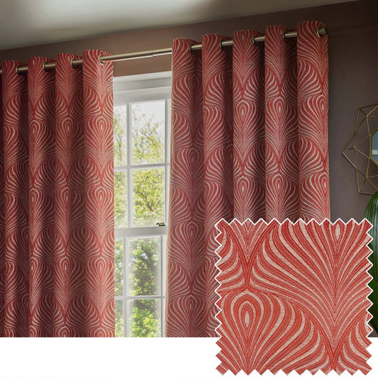 Paoletti Gatsby Jacquard Eyelet Curtains in Terracotta - 229 x 229cm (90 in x 90in)