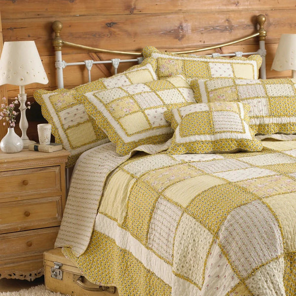 HONEYBEE PATCHWORK BEDSPREAD YELLOW  by Paoletti.