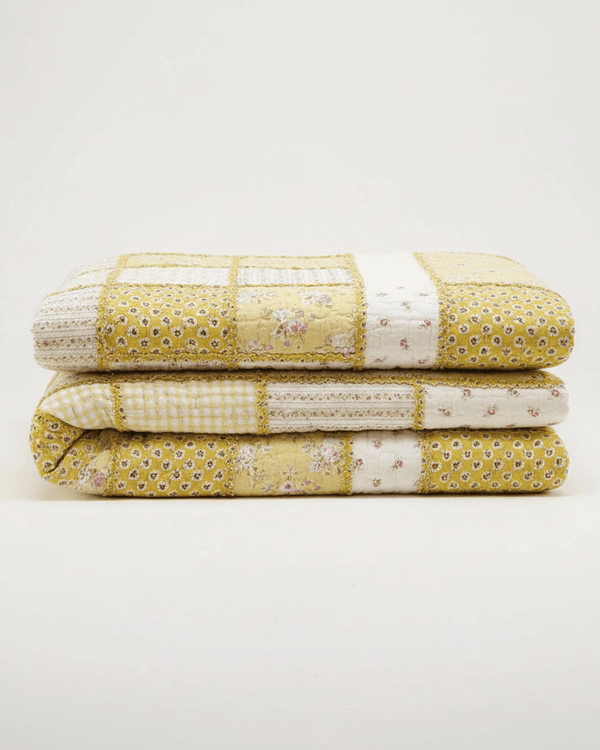 HONEYBEE PATCHWORK BEDSPREAD YELLOW  by Paoletti.