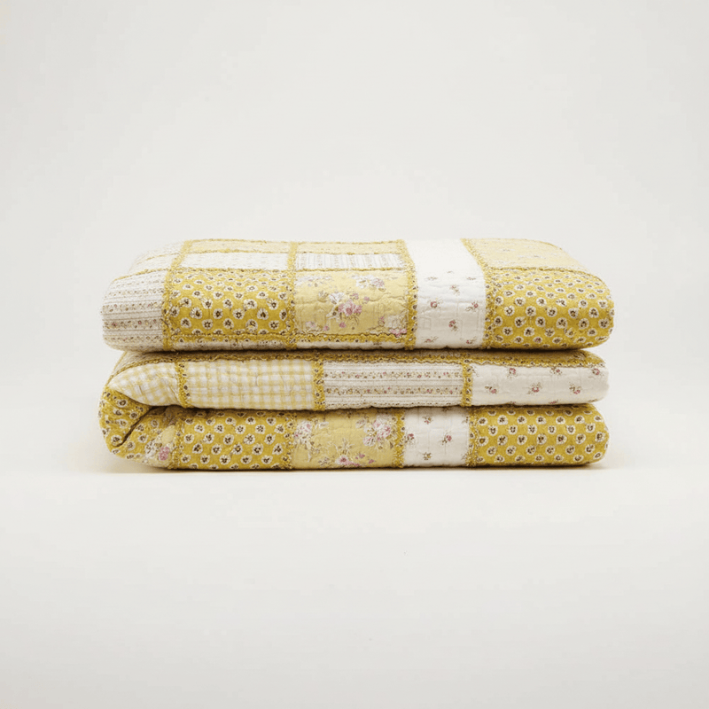 HONEYBEE PATCHWORK BEDSPREAD YELLOW  by Paoletti.