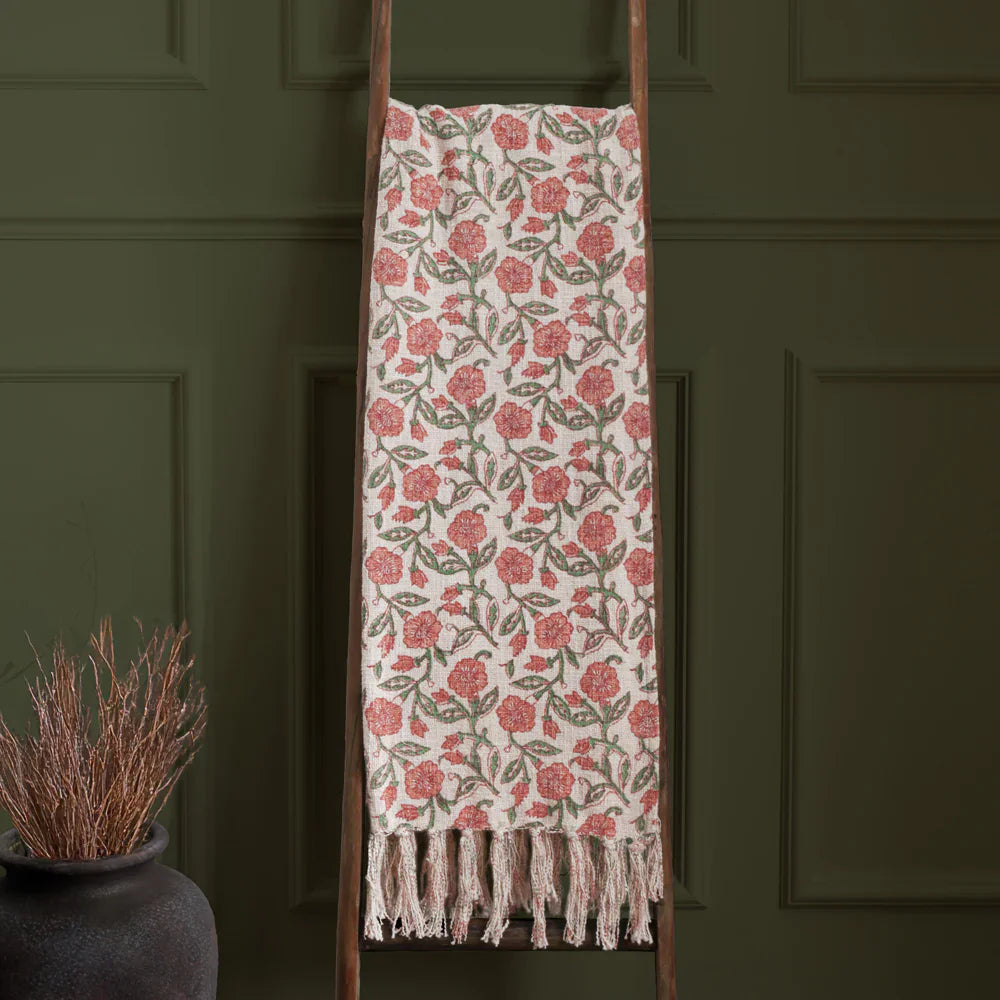 Paoletti (Riva Home) Bedspread/Throw Coral DELPHINE PRINTED COTTON THROW  by Paoletti
