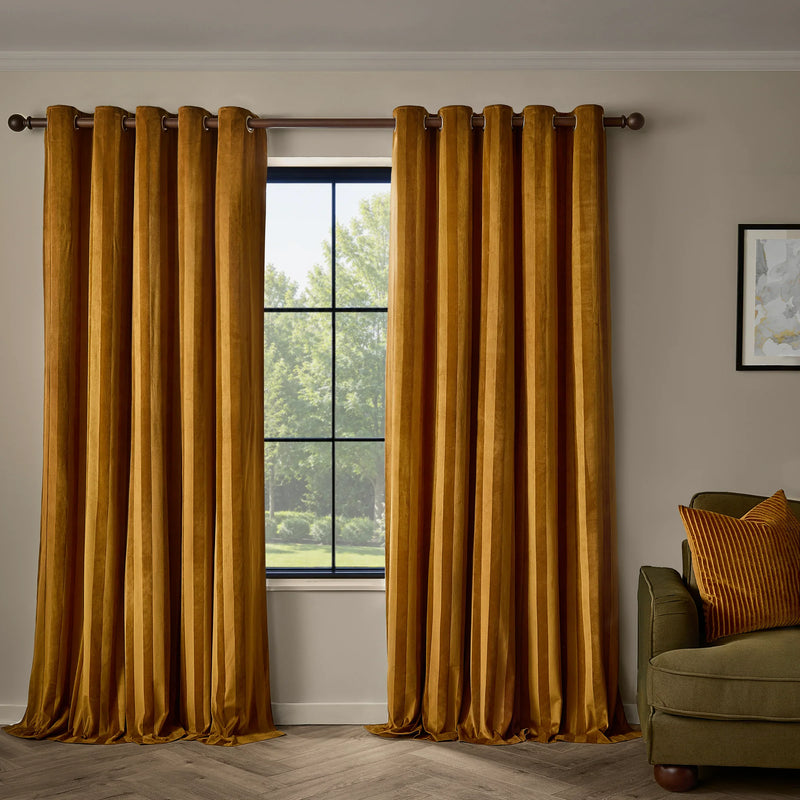 REGENCY STRIPE VELVET FULLY LINED EYELET CURTAINS by Paoletti