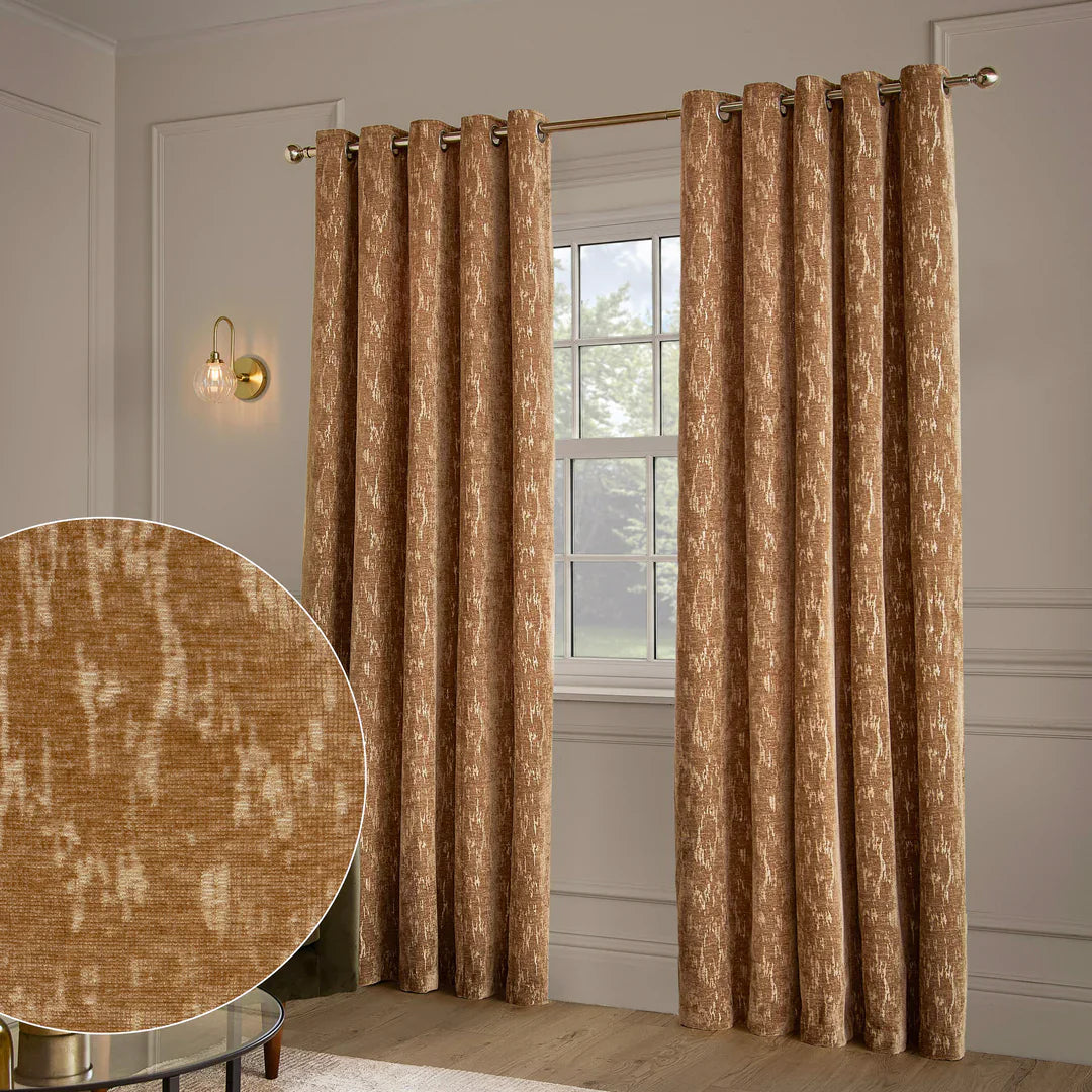 Paoletti (Riva Home) Curtains 168cm x 183cm / Caramel AURELIO CHENILLE LINED EYELET CURTAINS
by Paoletti