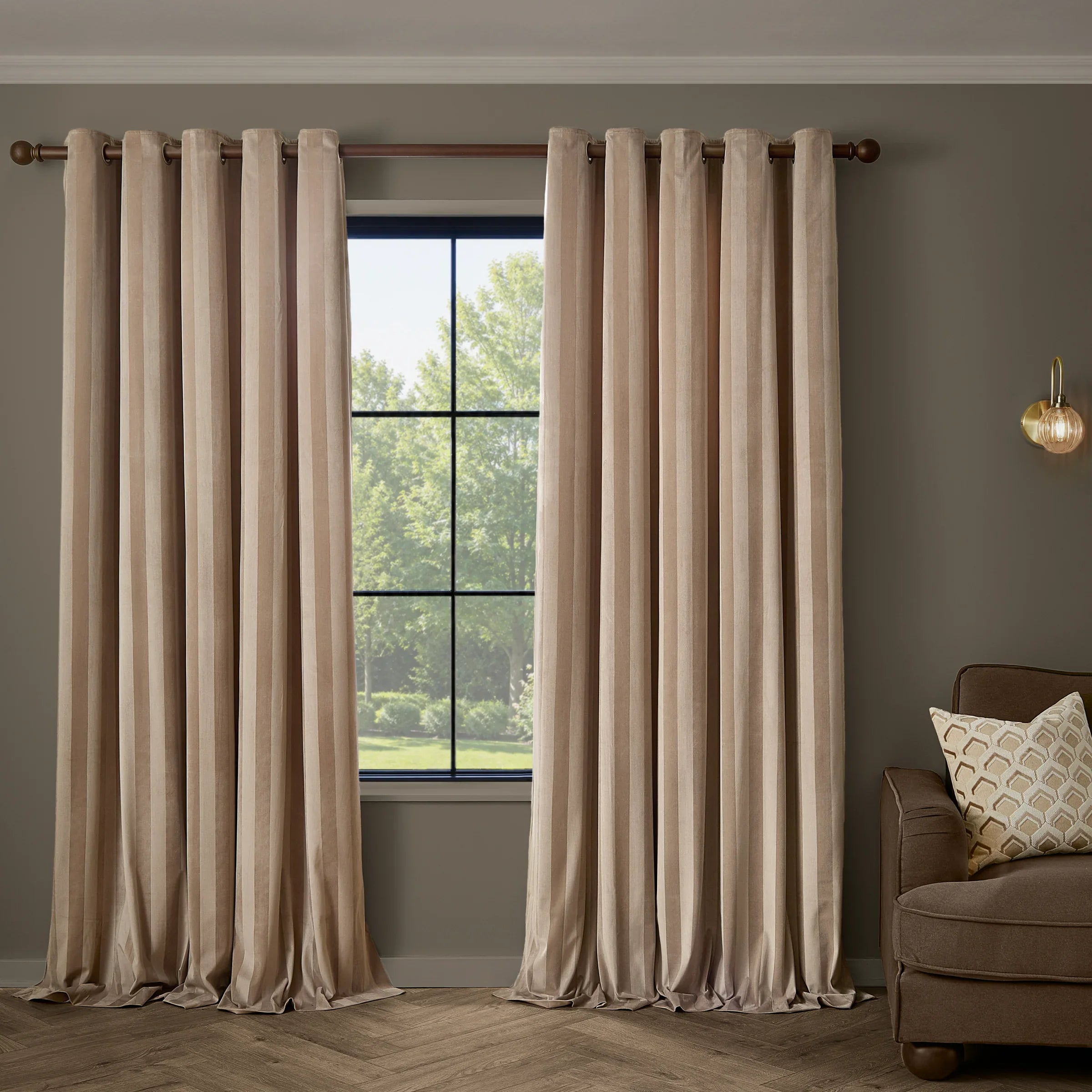 Paoletti (Riva Home) Curtains 168cm x 183cm / Grey REGENCY STRIPE VELVET FULLY LINED EYELET CURTAINS by Paoletti
