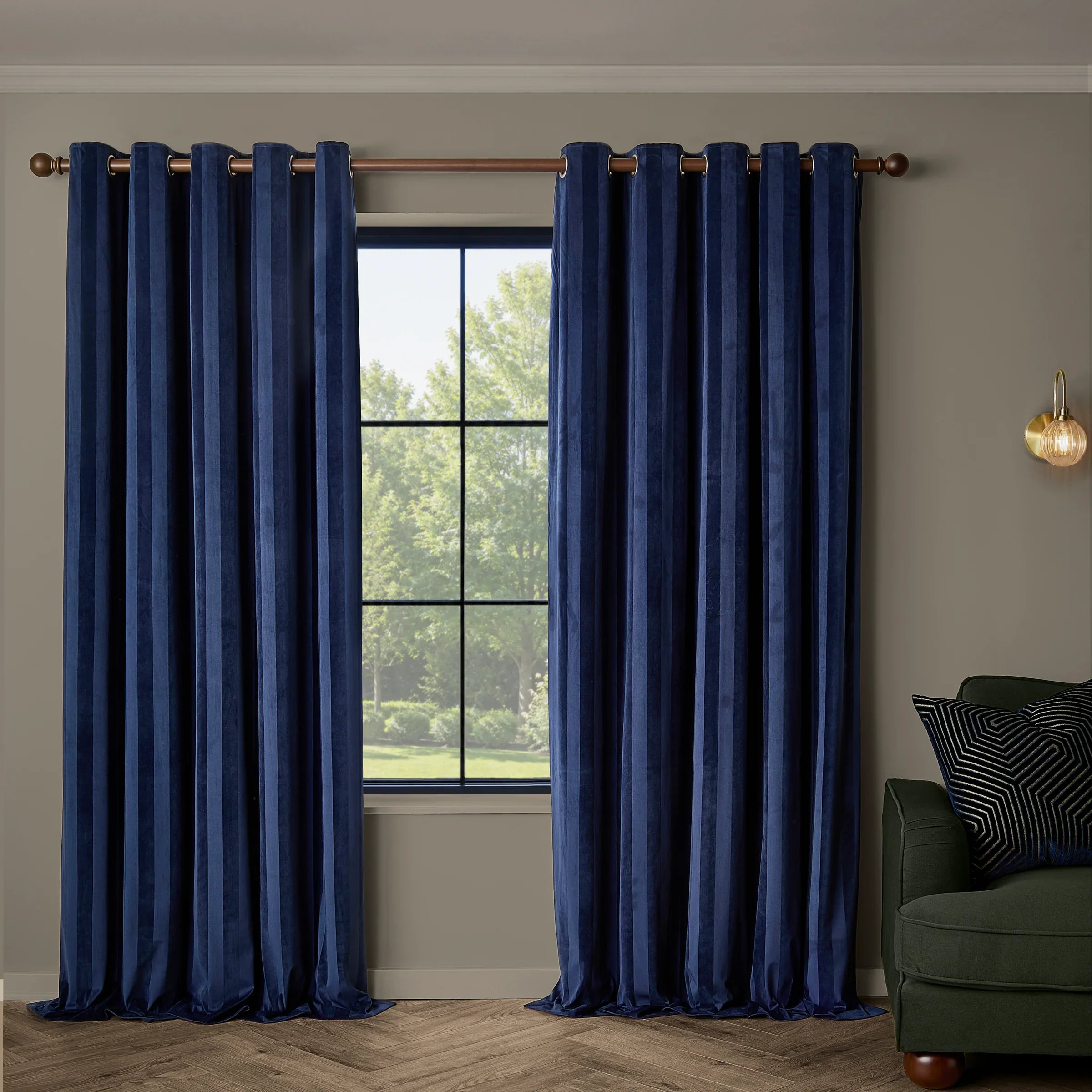 Paoletti (Riva Home) Curtains 168cm x 183cm / Midnight REGENCY STRIPE VELVET FULLY LINED EYELET CURTAINS by Paoletti