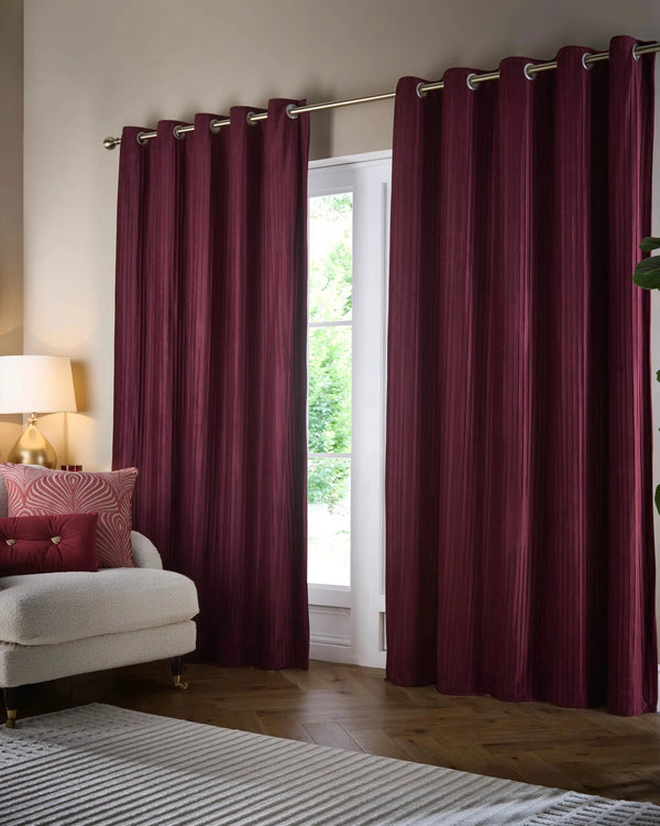 Corinthian Velvet Room Darkening Eyelet Curtains Merlot by Paoletti