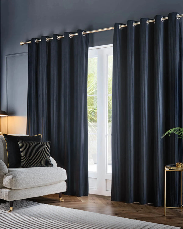 Corinthian Velvet Room Darkening Eyelet Curtains Midnight by Paoletti