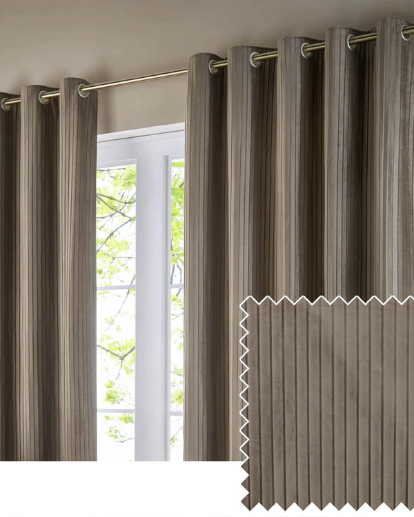 Corinthian Velvet Room Darkening Eyelet Curtains Mink by Paoletti