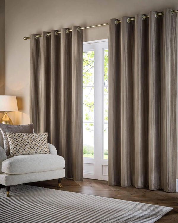 Corinthian Velvet Room Darkening Eyelet Curtains Mink by Paoletti