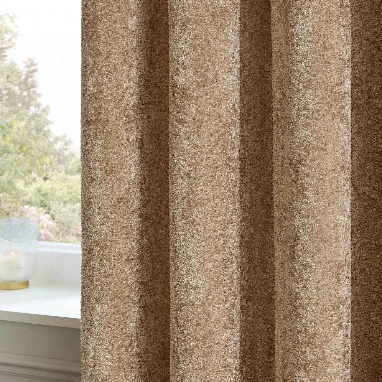 Paoletti (Riva Home) Curtains LUSTRE VELVET FULLY LINED EYELET CURTAINS CHAMPAGNE by Paoletti